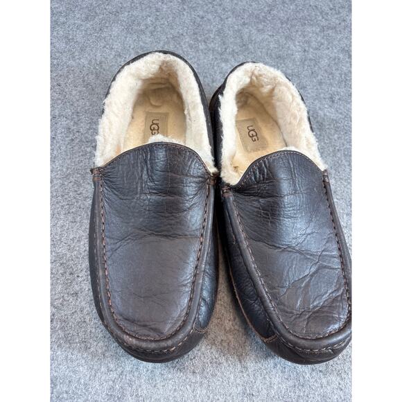 UGG Ascot Slipper Moccasin Mens Brown Leather Shearling Lined Loafer Shoes US 10 main image 10